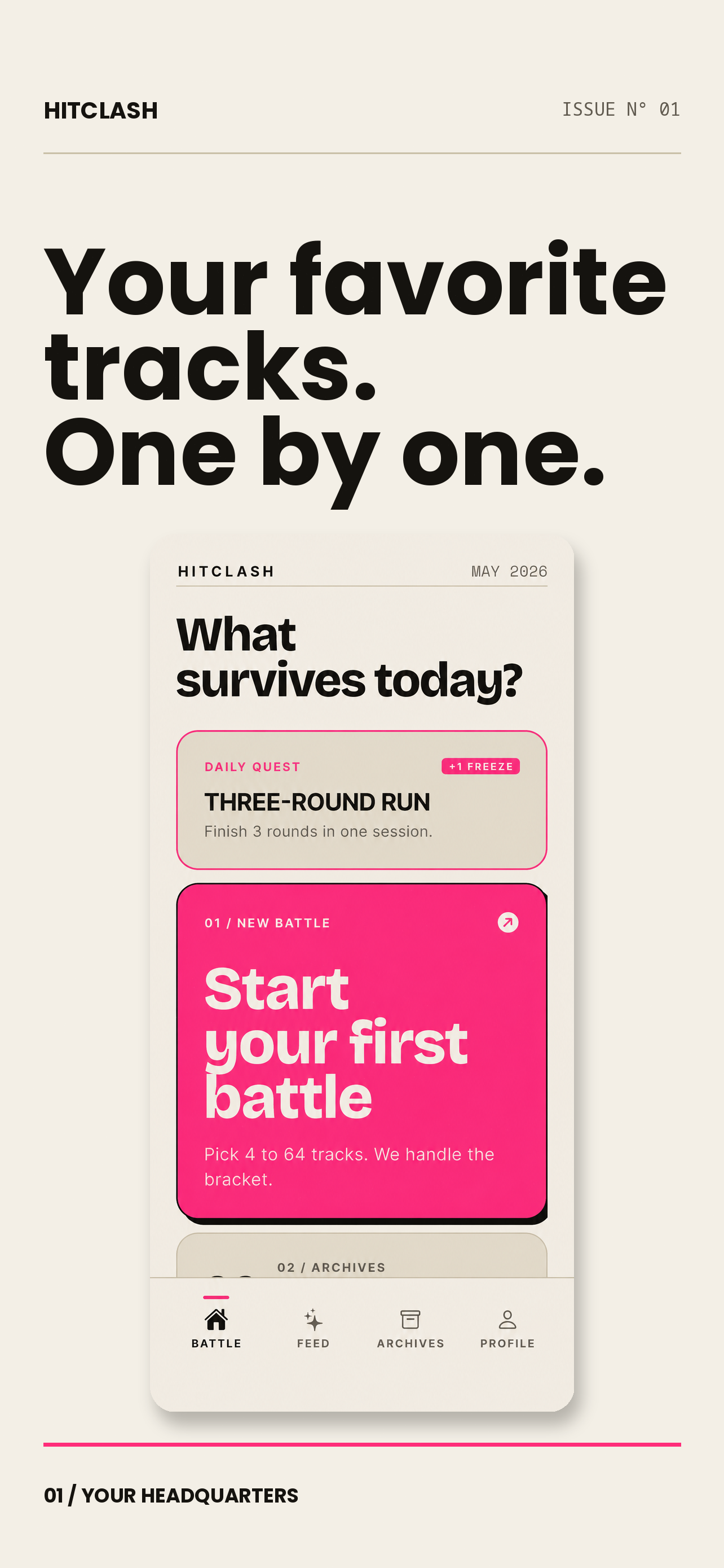 HitClash home screen with the daily quest and the button to start a battle.